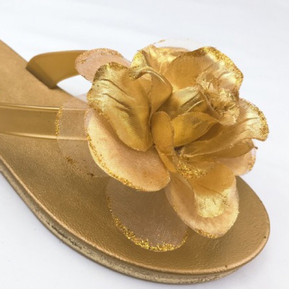 RESTOCK Kara Gold ROSE Flower Glitter Thong Flip Flop Sandal
